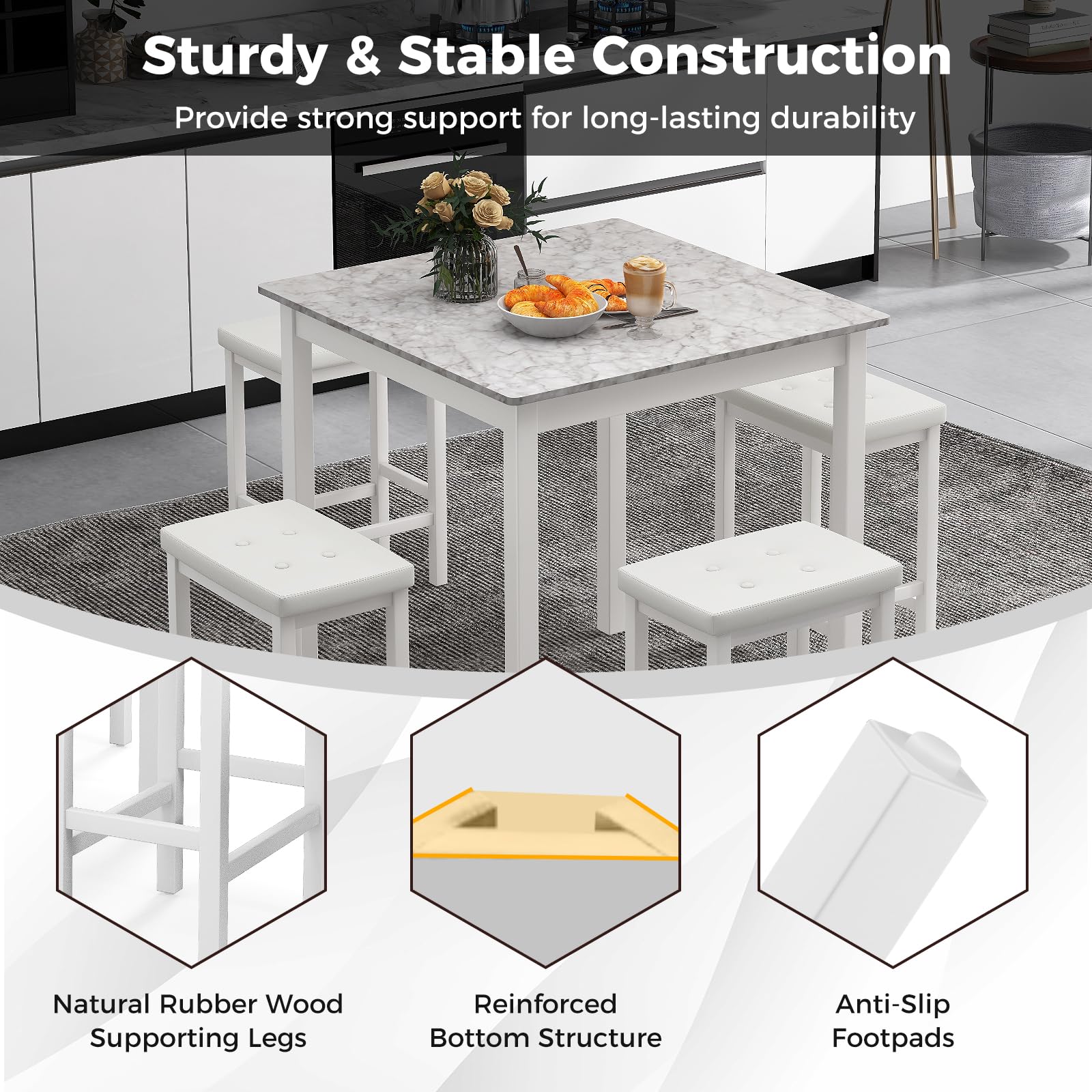 Counter Height Dining Table Set with 4 Bar Stools