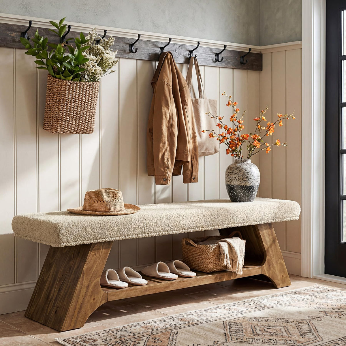 Upholstered Solid Wood Storage Bench