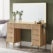48" Fluted Makeup Vanity Desk with LED Mirror & 9 Drawers