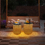 Solar Outdoor Side Table Set of 2 with Dimmable Light