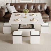 Guyii 47" Lift Up Coffee Table with Storage Stools White Cofee Tables 3 in 1 Living Room Table with Wheels for Living Room Apartment Saving Space