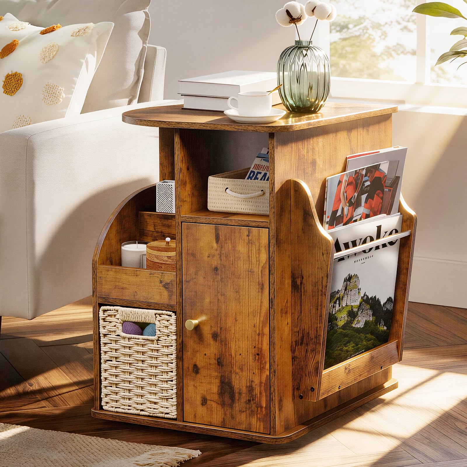 Rotating End Table with Storage