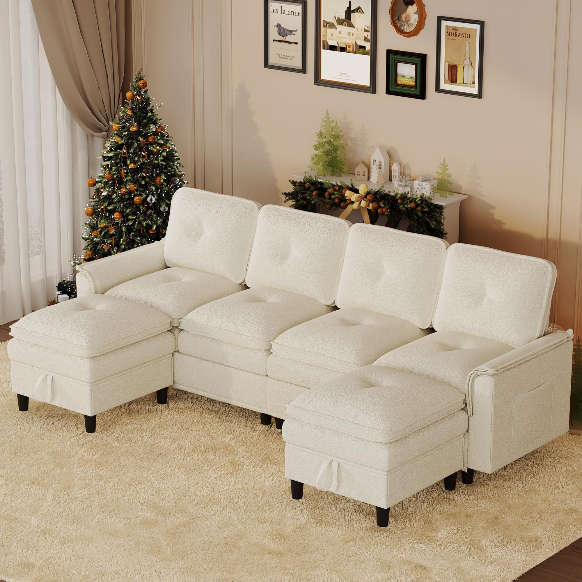 100" Modular Sectional Sofa with Storage Ottoman