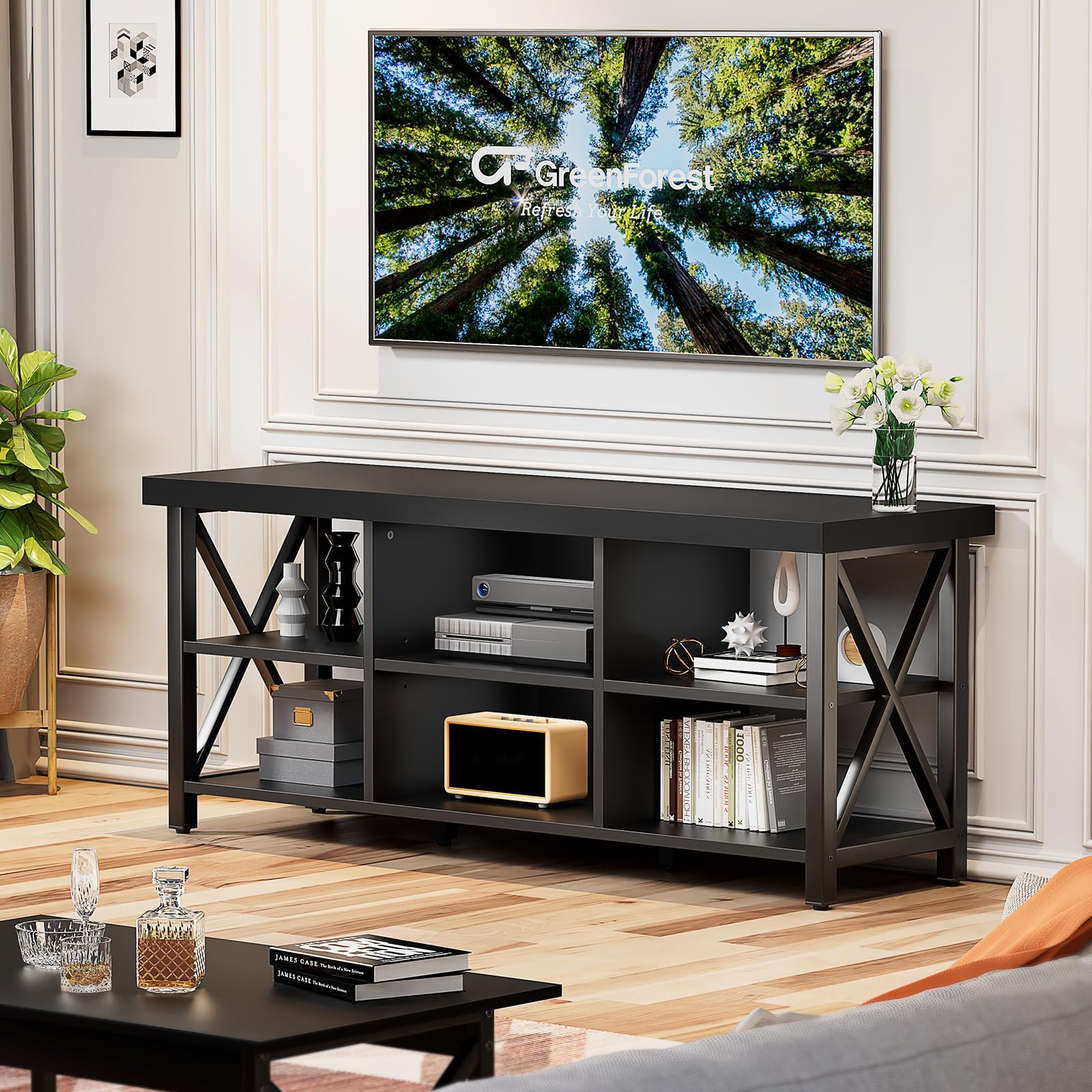 55" TV Stand with 6 Storage Compartments