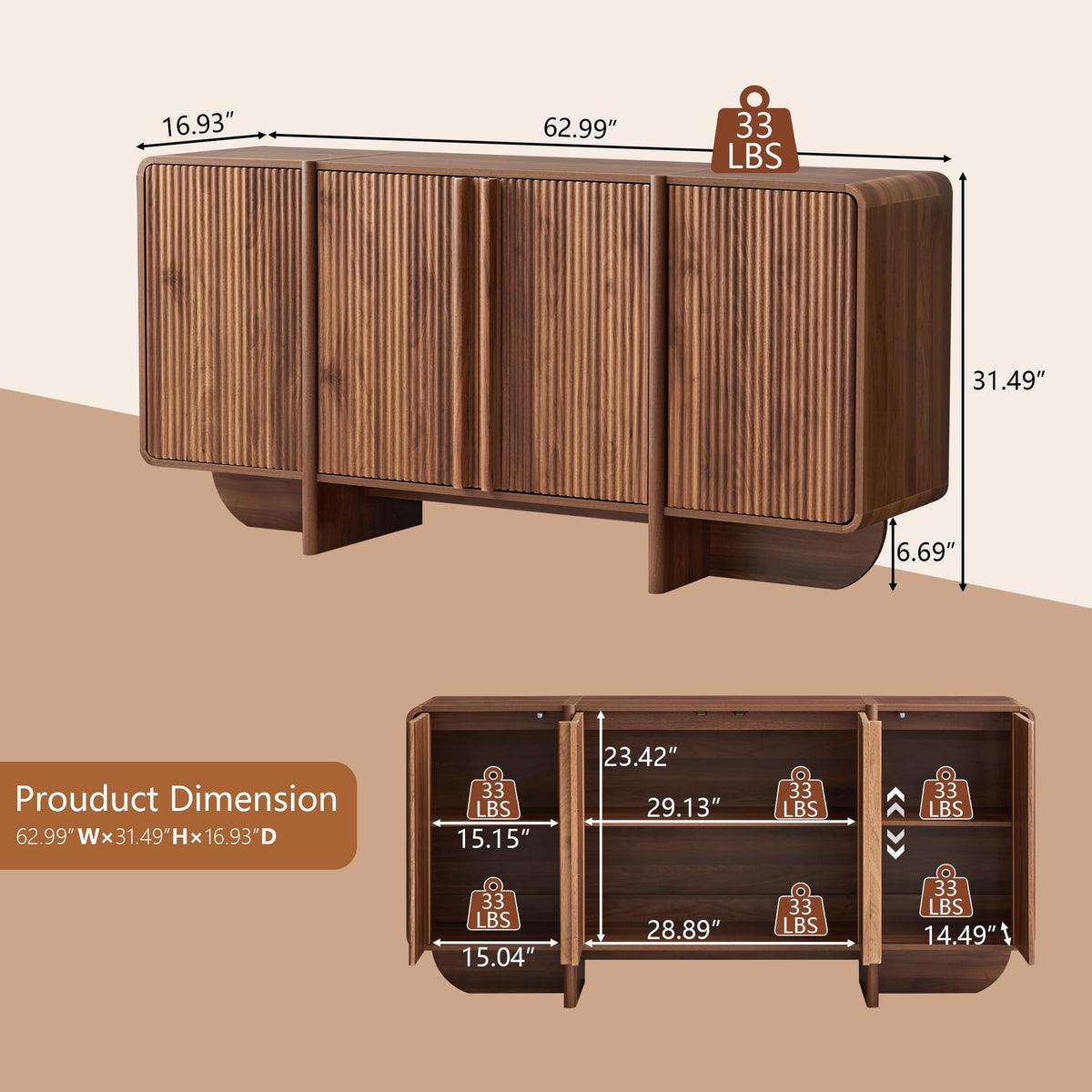 Fluted 4-Door Sideboard