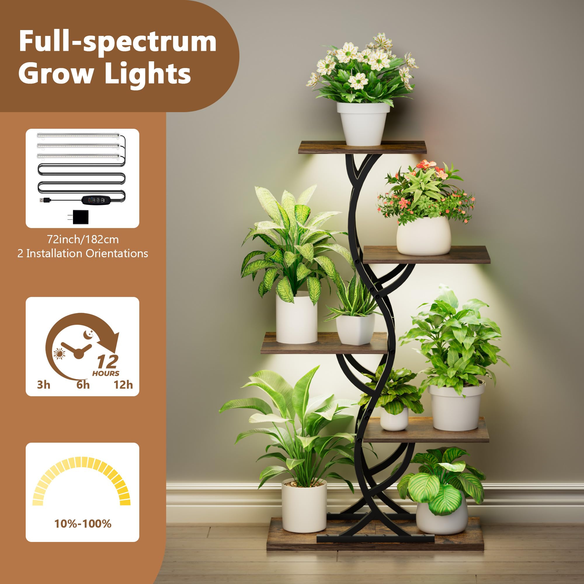 5-Tier Corner Plant Stand with Grow Lights