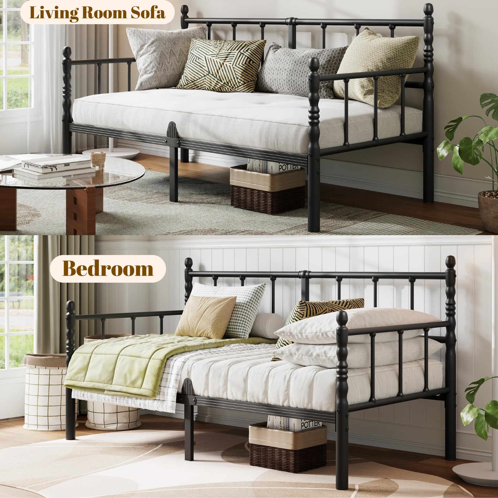 Twin Metal Daybed Frame with Headboard