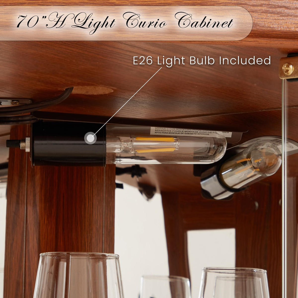 Eyisean 70" Lighted Display Cabinet,Corner Curio Cabinet with Glass Doors