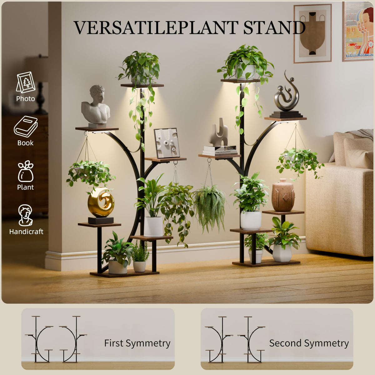 6-Tier Corner Plant Stands with Grow Lights, 2-Pack