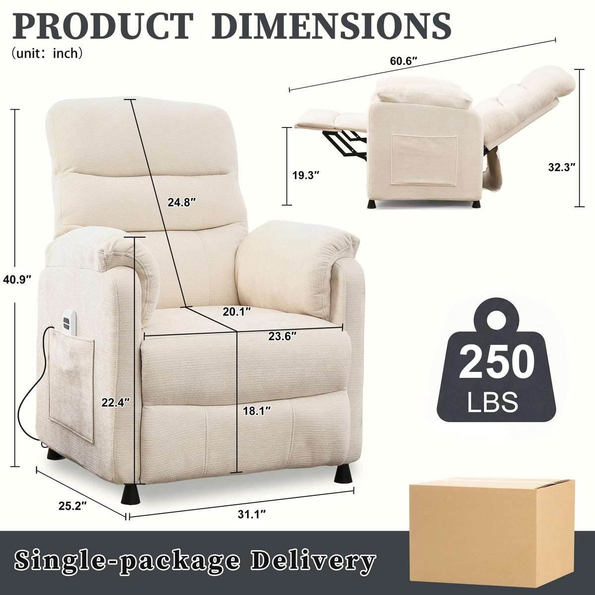 Veemuaro Power Recliner Chair, Electric Reclining Armchair with Remote