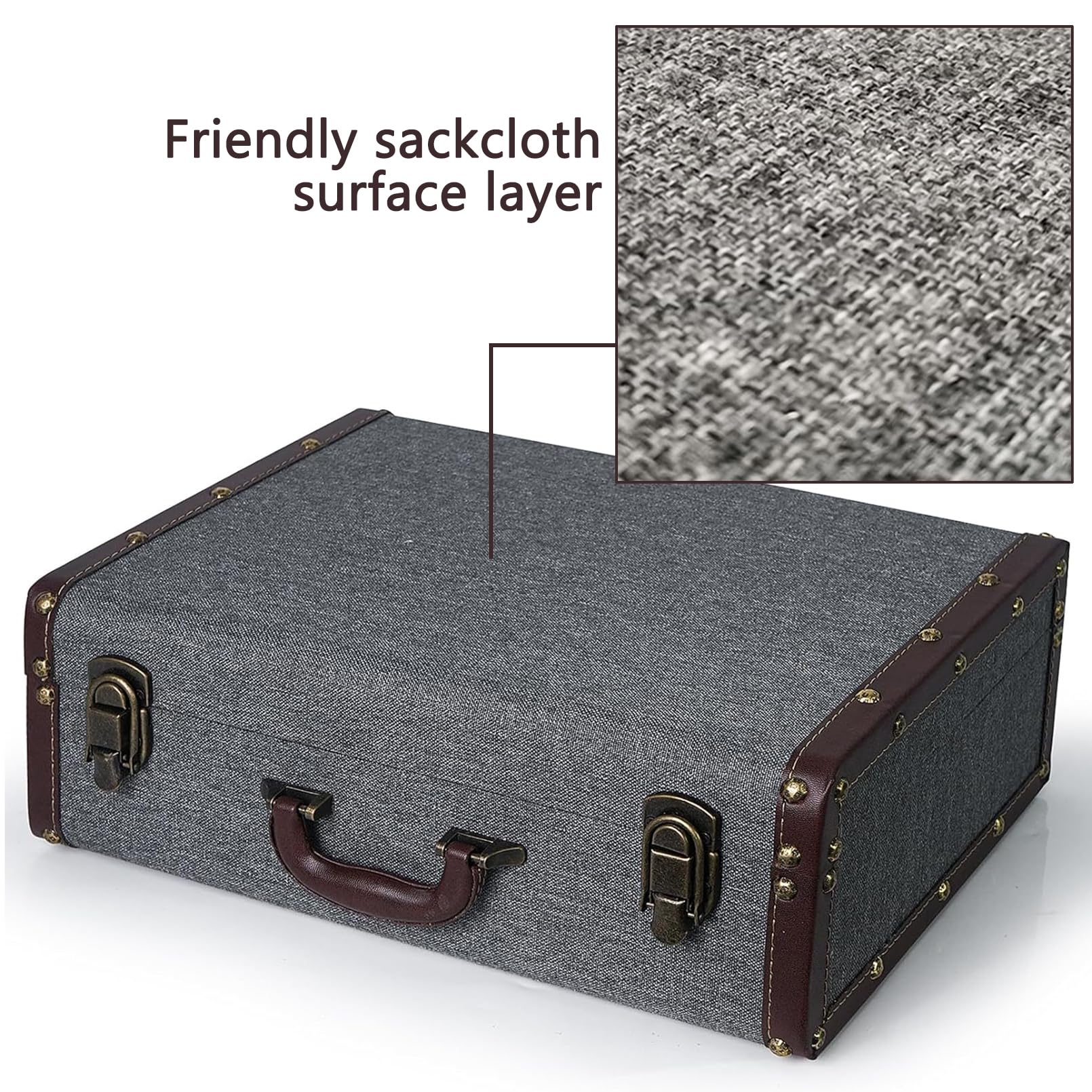 Vintage Wooden Suitcase Storage Box with Handle