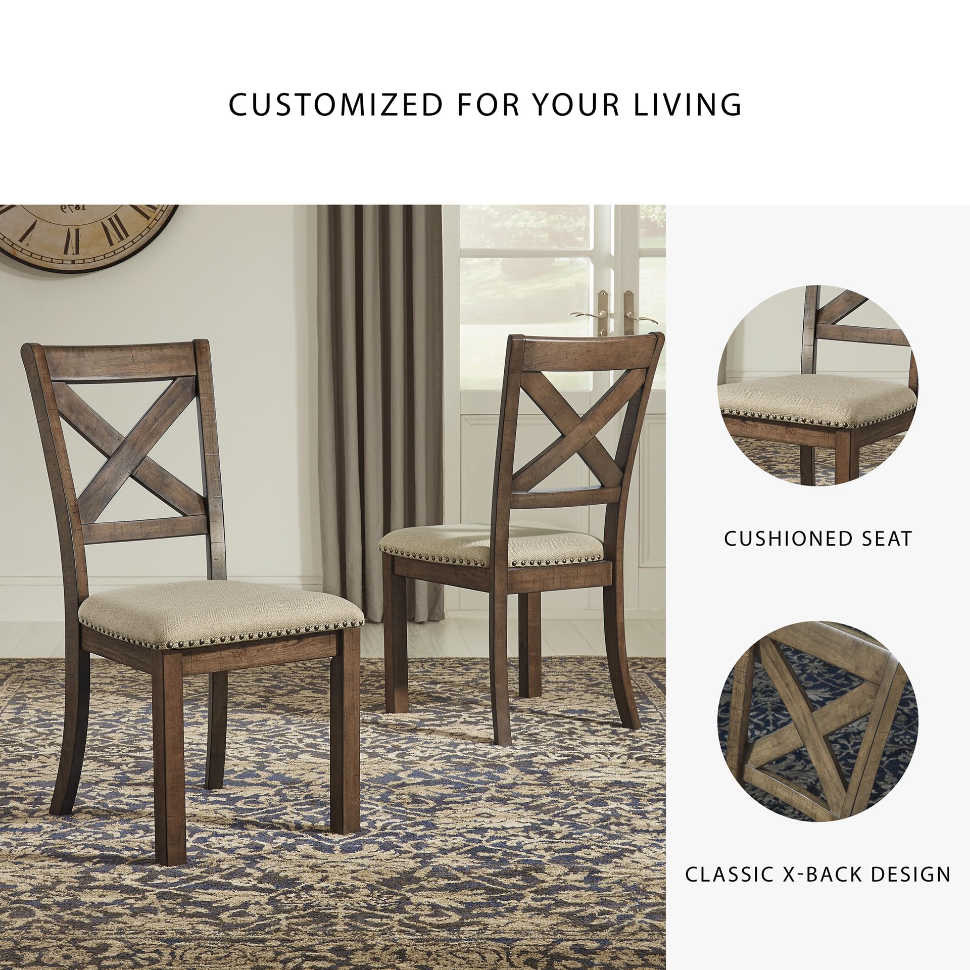 X Back Upholstered Dining Chairs, Set of 2
