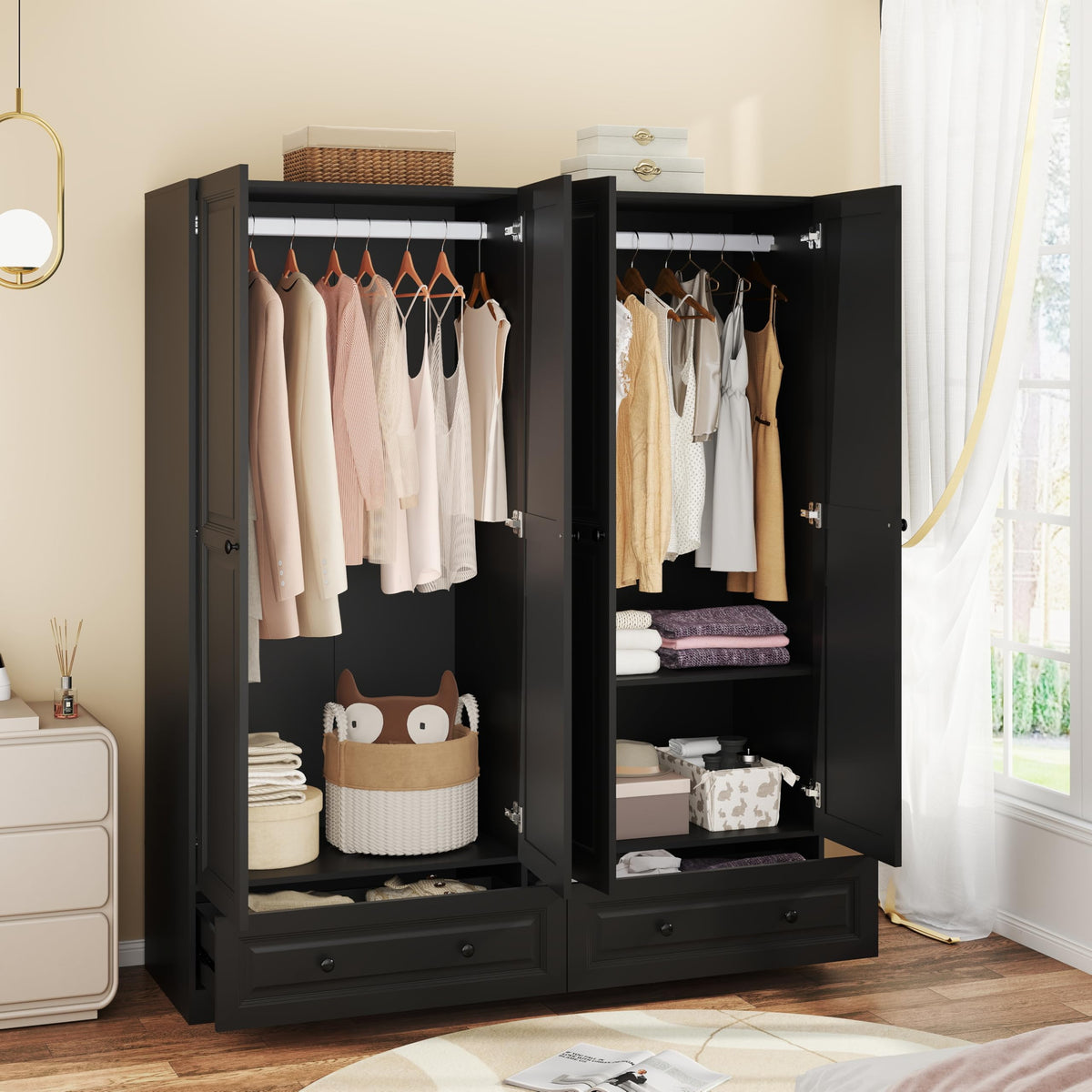 Mhsatyrs Black Armoire Wardrobe Closet with 2 Drawers, 74" Tall X 63" Wide