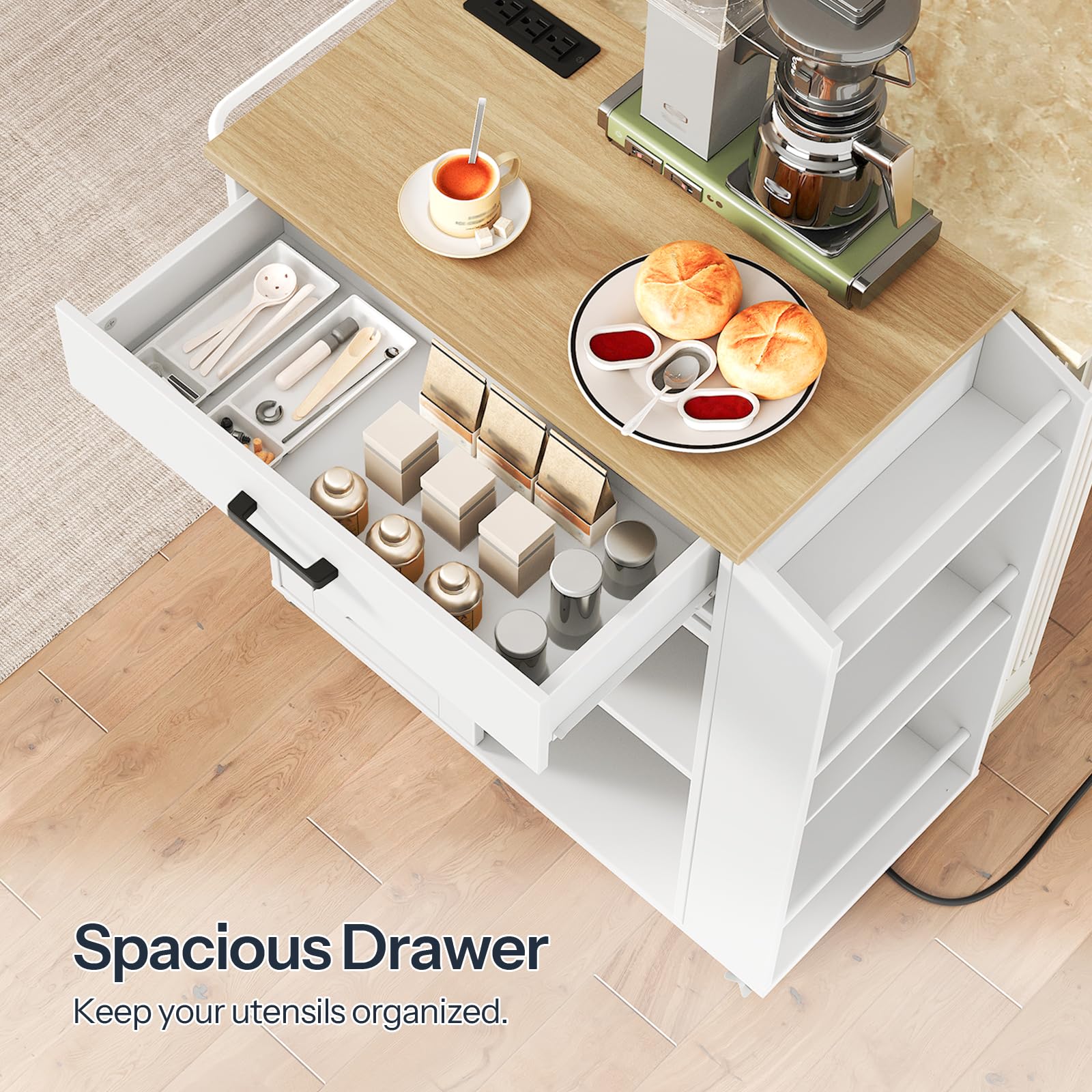 Rolling Kitchen Island with Power Outlet