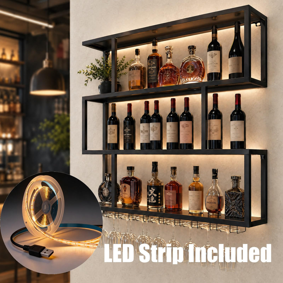 LED Wall-Mounted Wine Rack