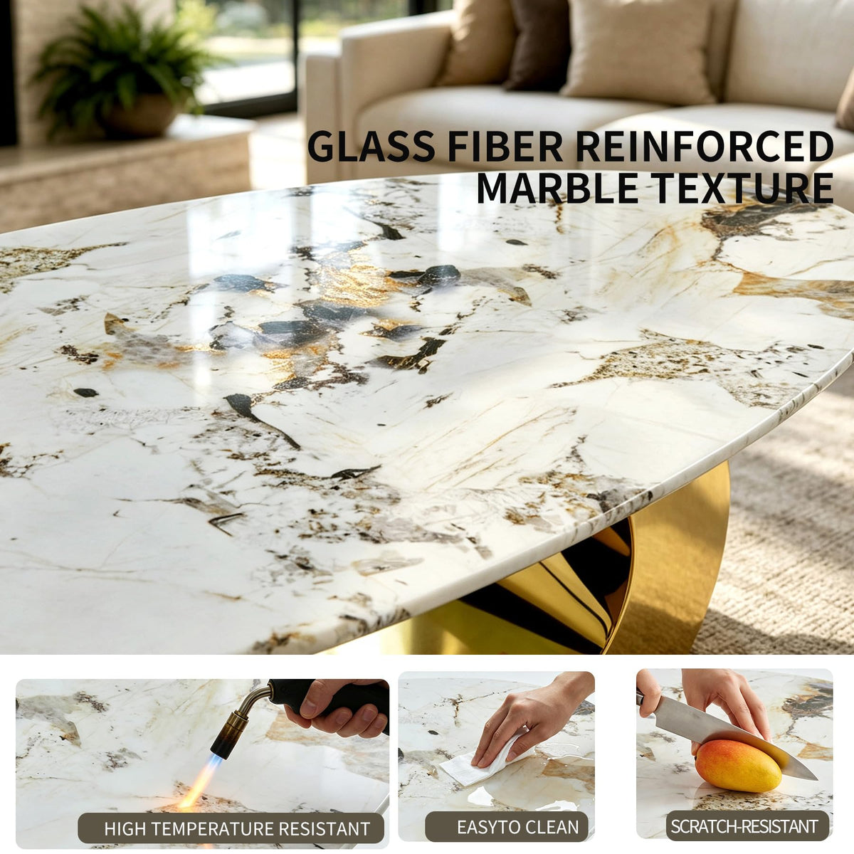 Oval Faux Marble Coffee Table