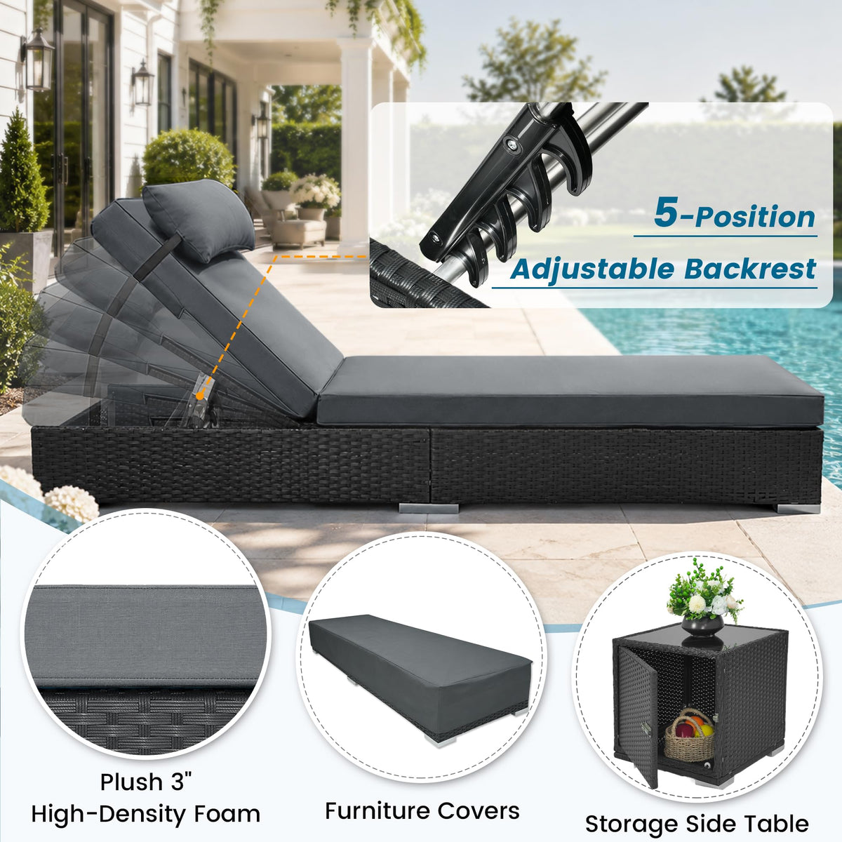 Outdoor Chaise Lounge Set with Storage Table