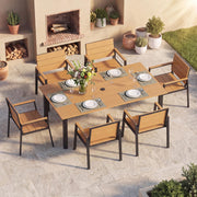 LazySunsets Outdoor Dining Set with Umbrella Hole (Blacky/Teak, 7 Piece)