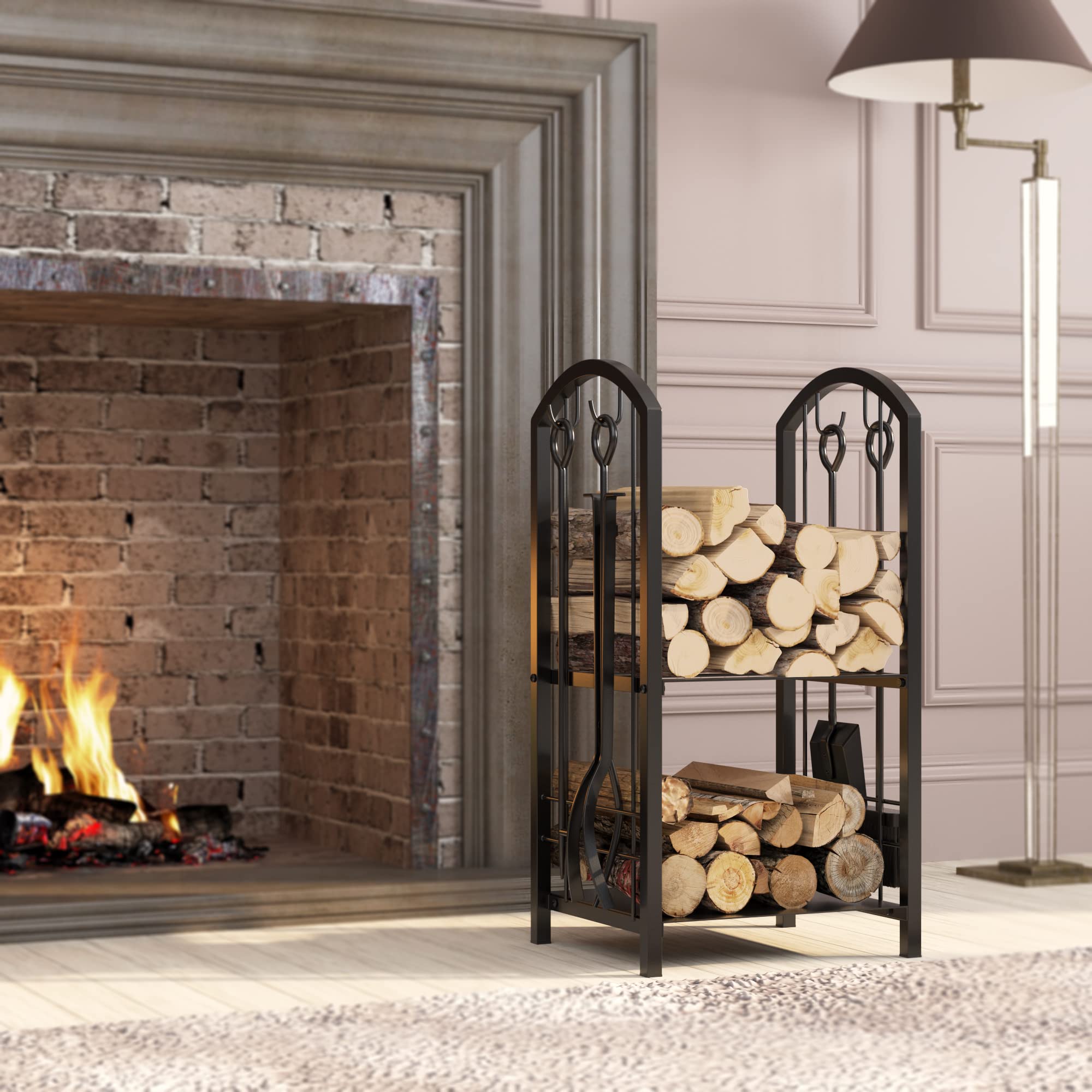 Firewood Log Rack with 4-Tool Set
