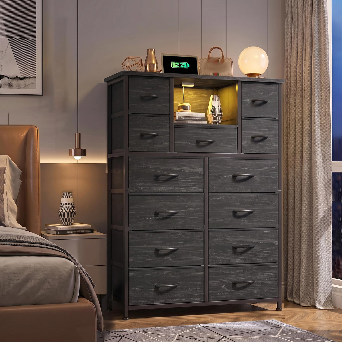 13-Drawer Dresser with LED & Charging Station