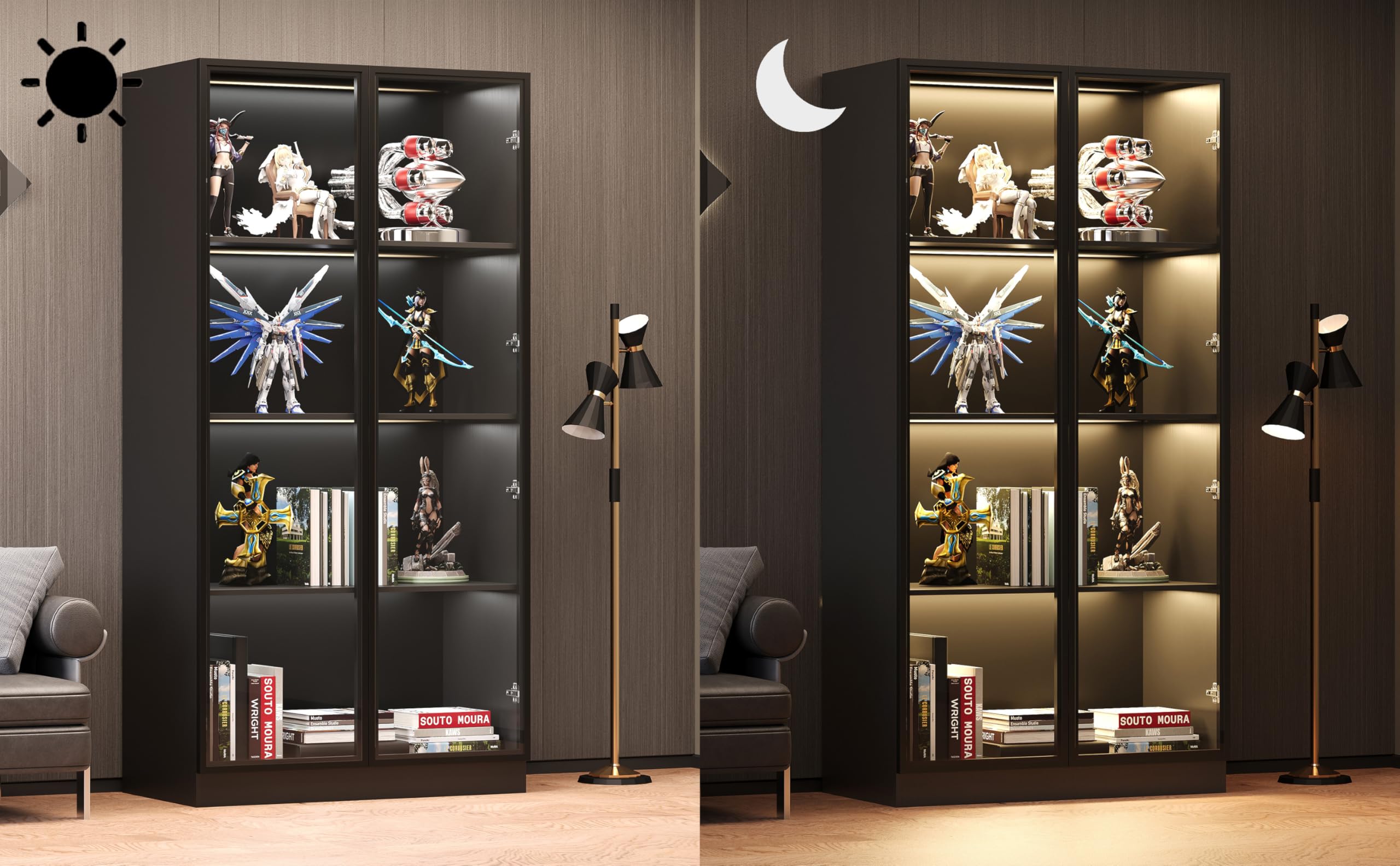 Glass Door Display Cabinet with LED Lights