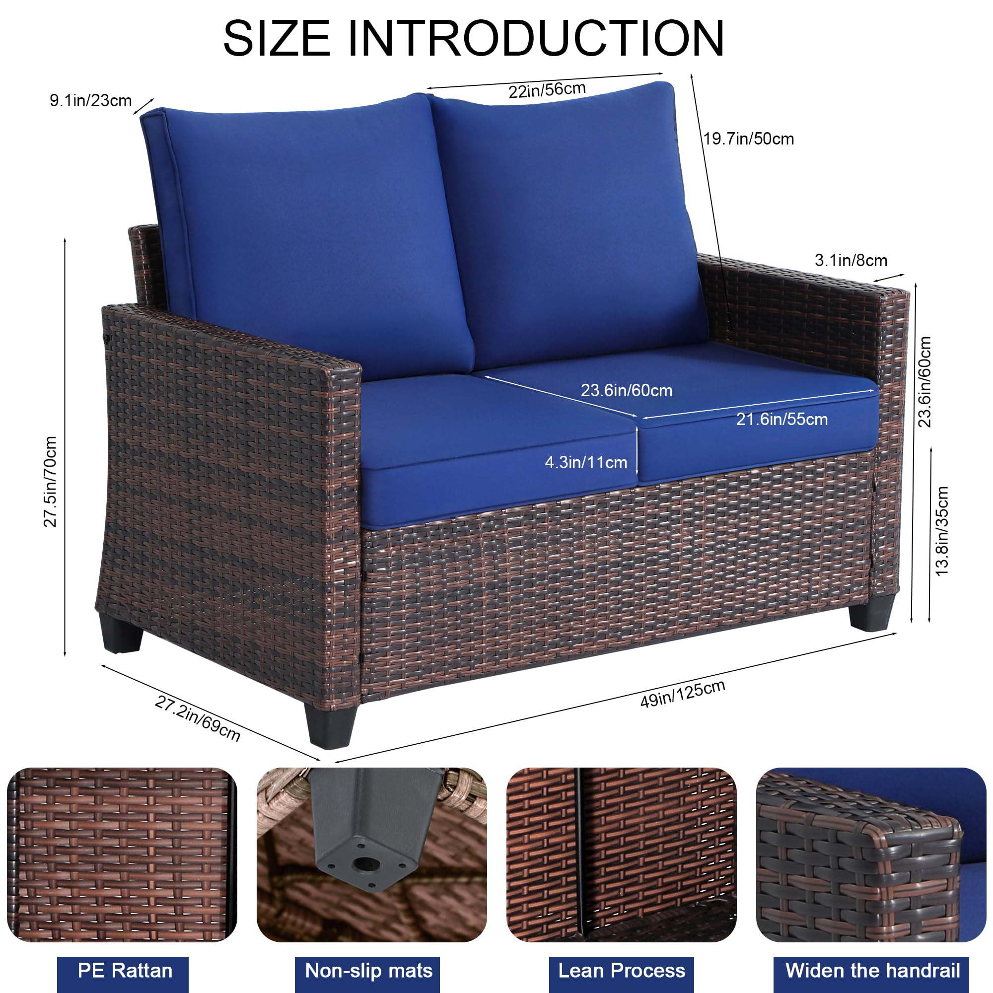 Outdoor Rattan Loveseat with Deep Seat Cushions