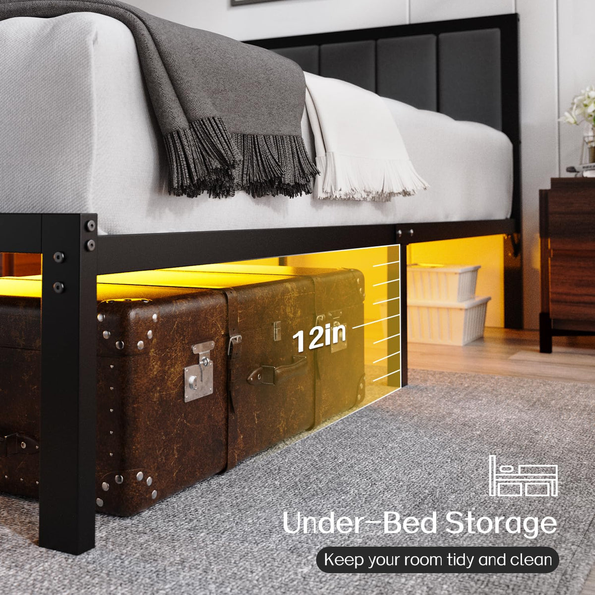 Full LED Bed Frame with Charging Ports