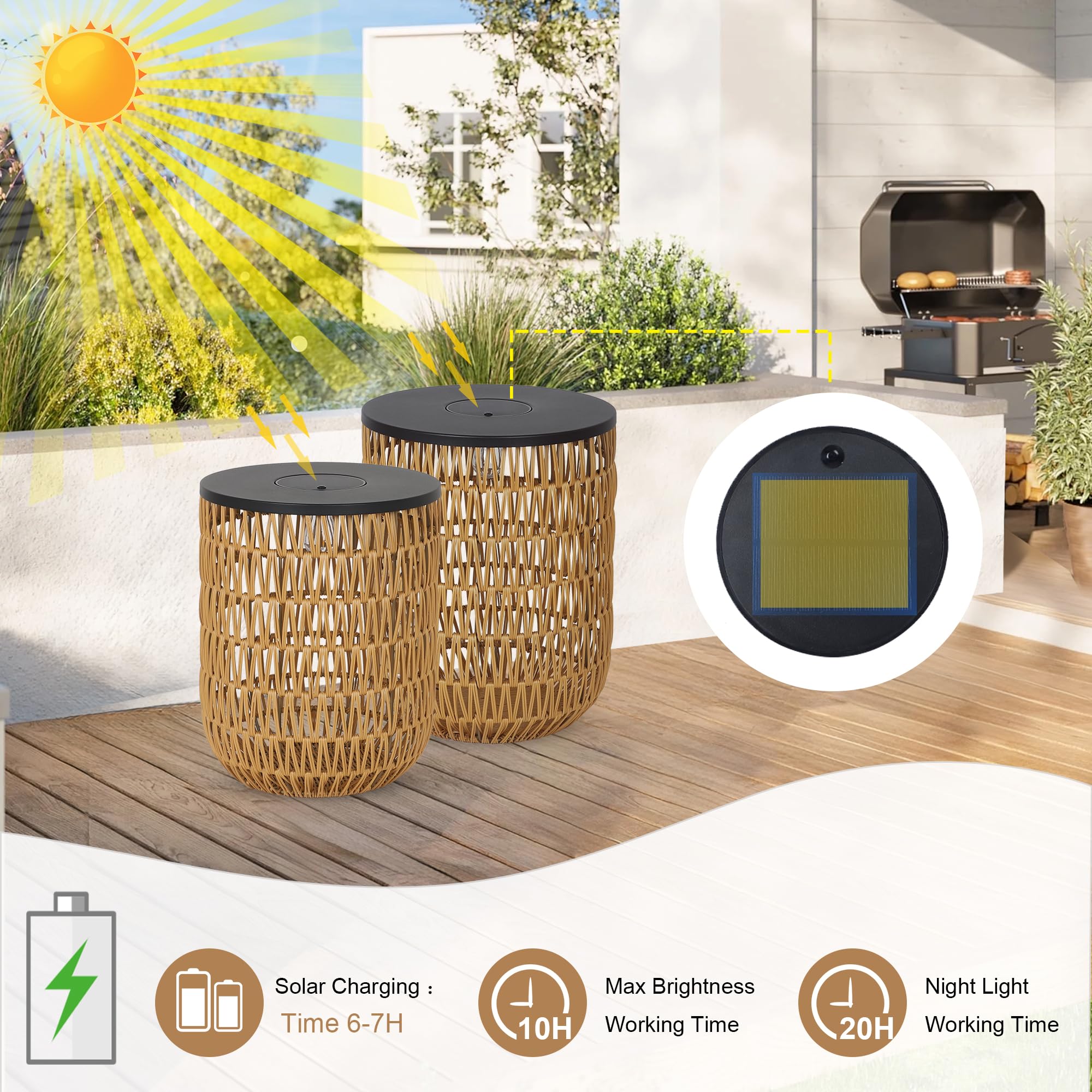 Solar Outdoor Side Table Set of 2 with Dimmable Light