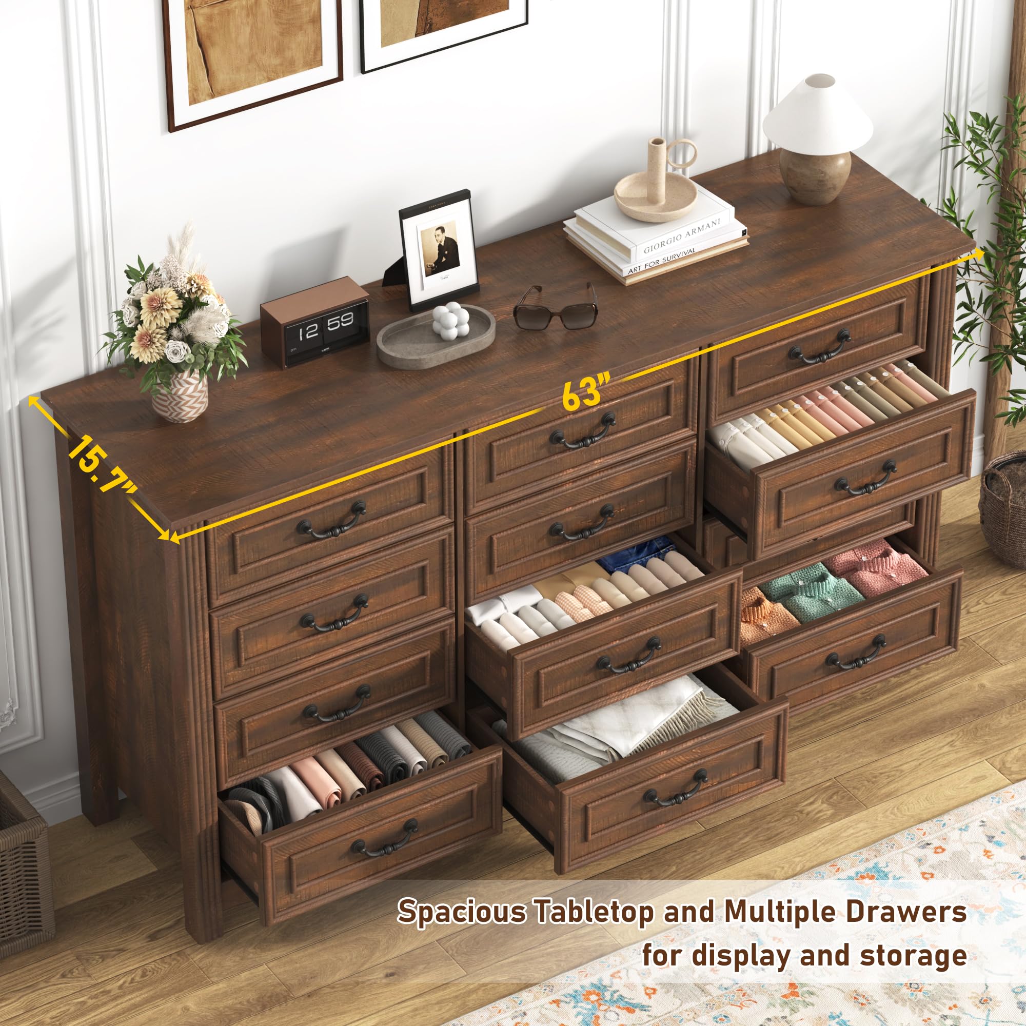 12-Drawer Farmhouse Dresser, 63"W