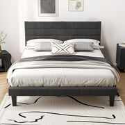 VINGLI Full Bed Frame with Headboard,Upholstered Platform Bed with Adjustable Headboard,Heavy Duty Slats Support,Mid Century Modern,Noise Free, No Box Spring Needed, Dark Gray