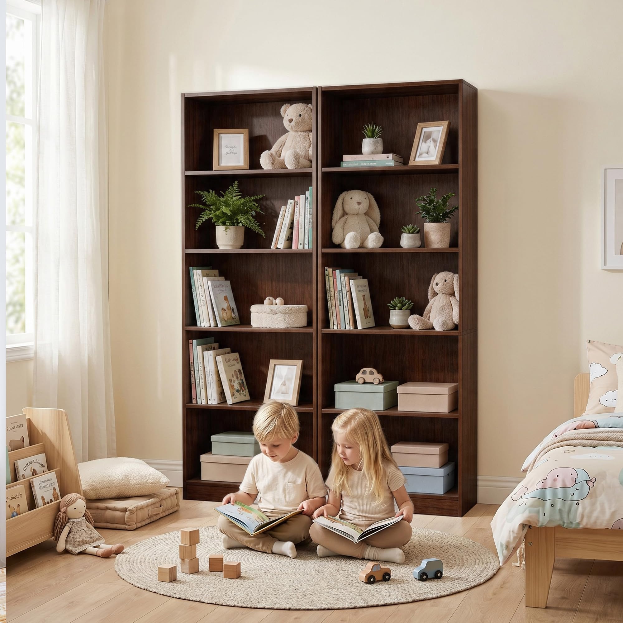 Nestwise 5 Tier Bookshelf, 71" Tall Bookcase Floor Standing, Large Wood Bookshelf with Anti-Tipping Device & Base, 5 Shelf Open Display Book Shelf for Living Room, Bedroom, Dining Room, Home Office