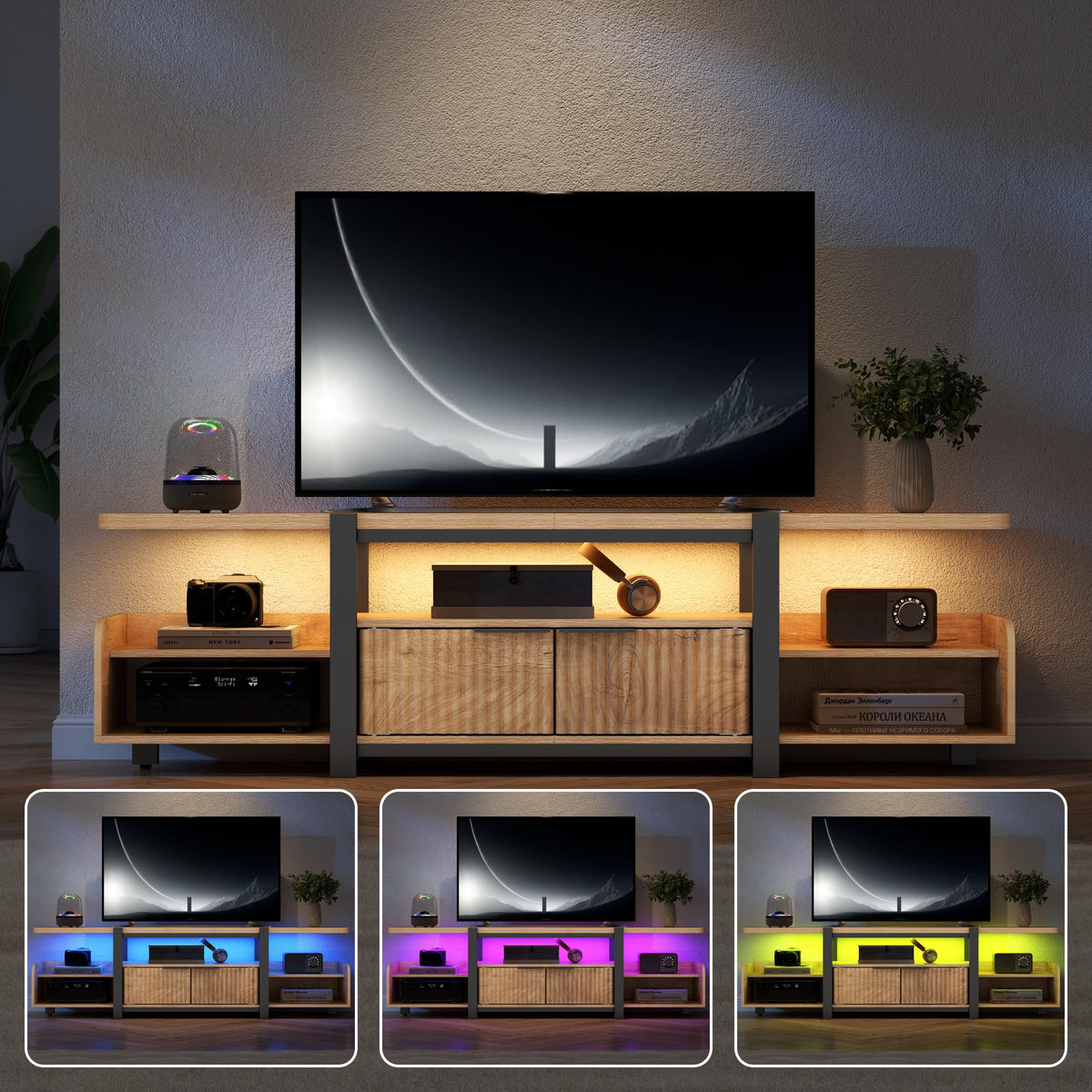 Gyfimoie TV Stand with LED Lights & Storage Cabinet for TVs up to 55"/60''