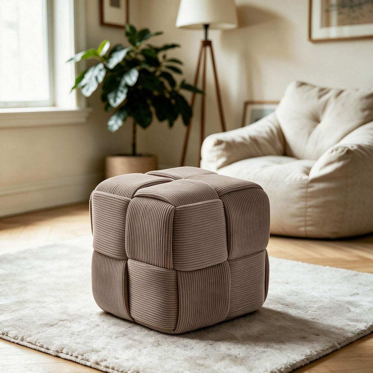 ZHXDZYZ Corduroy Square Ottoman Footrest, Small Footstool for Sofa, Brown