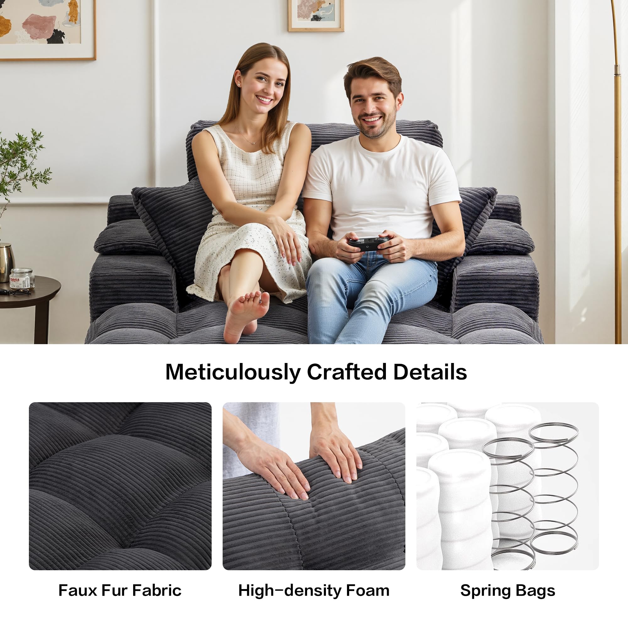 spanspace Oversized Chaise Lounge Chair Indoor, Plush Sleeper Sofa Couch Reading Chairs with Throw Pillows and Removable Armrest Pads for Living Room, No Assembly Required