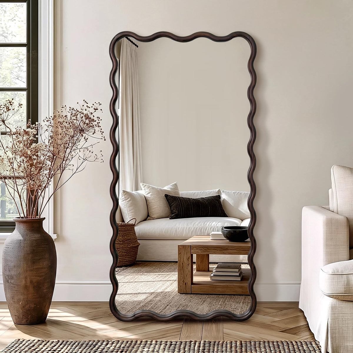 Wavy Solid Wood Full-Length Mirror