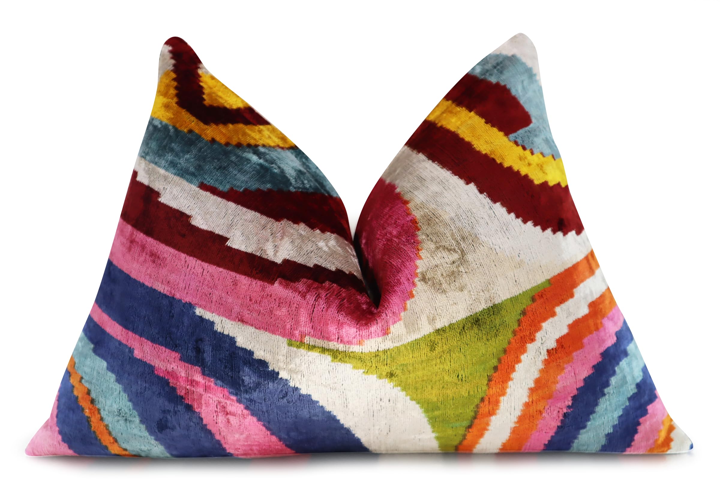 Silk Velvet Throw Pillow 16x24 – Bohemian Ikat, Down Feather Insert