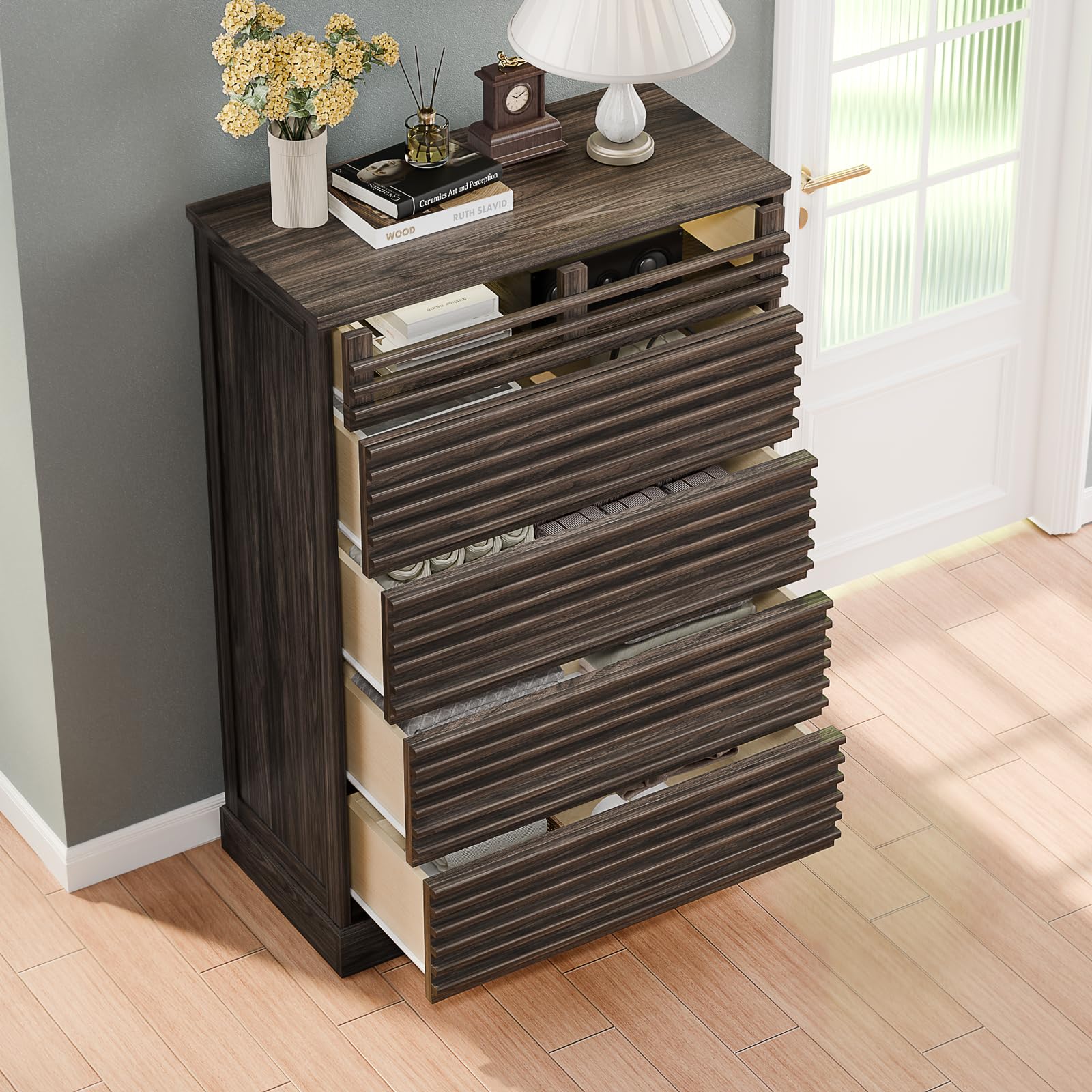 5-Drawer Fluted Dresser with LED Lights