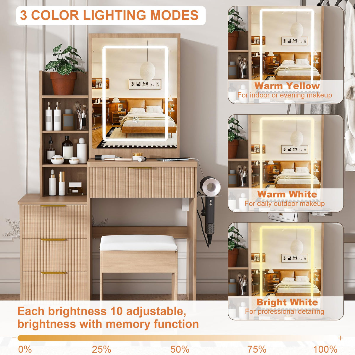 Makeup Vanity Desk with LED Lighted Mirror