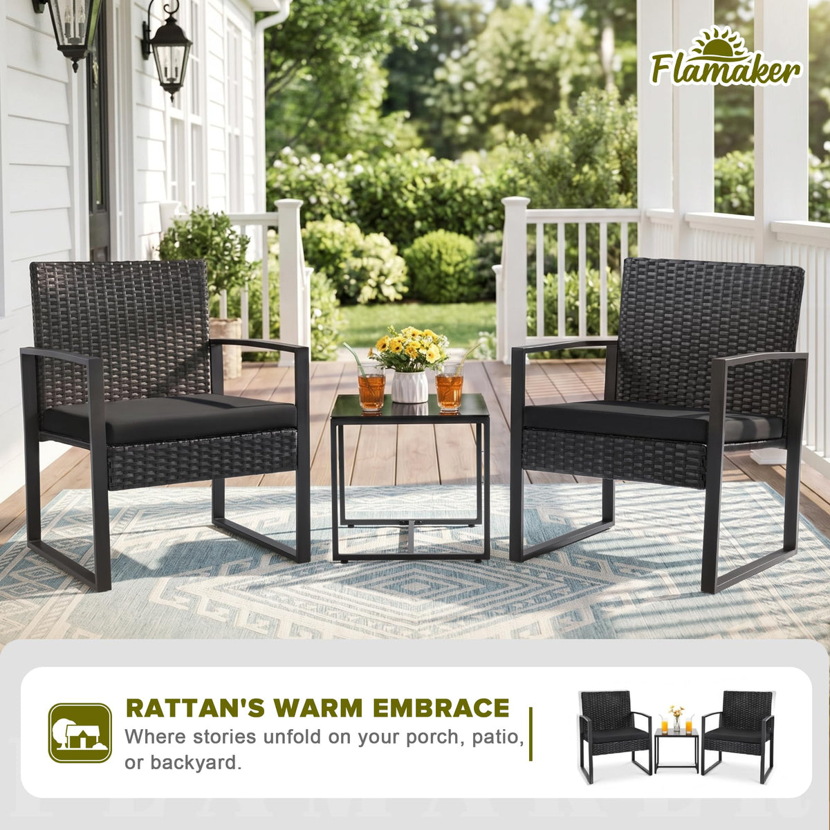 3-Piece Wicker Patio Bistro Set