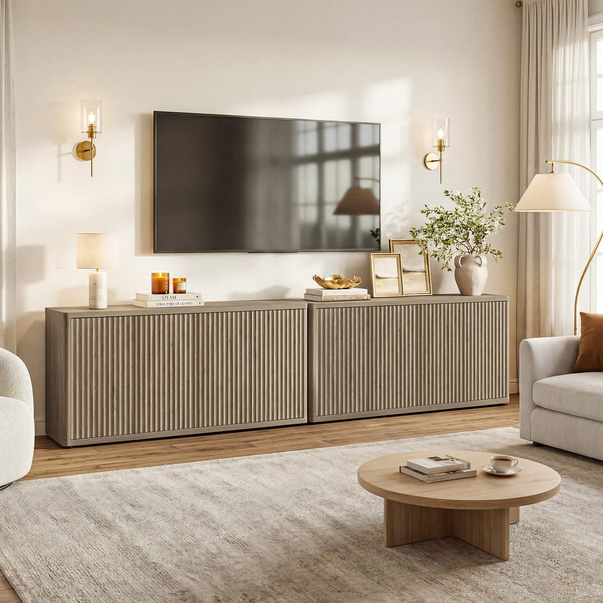 SICOTAS 65" TV Stands for Living Room Bedroom Tall TV Console with Storage
