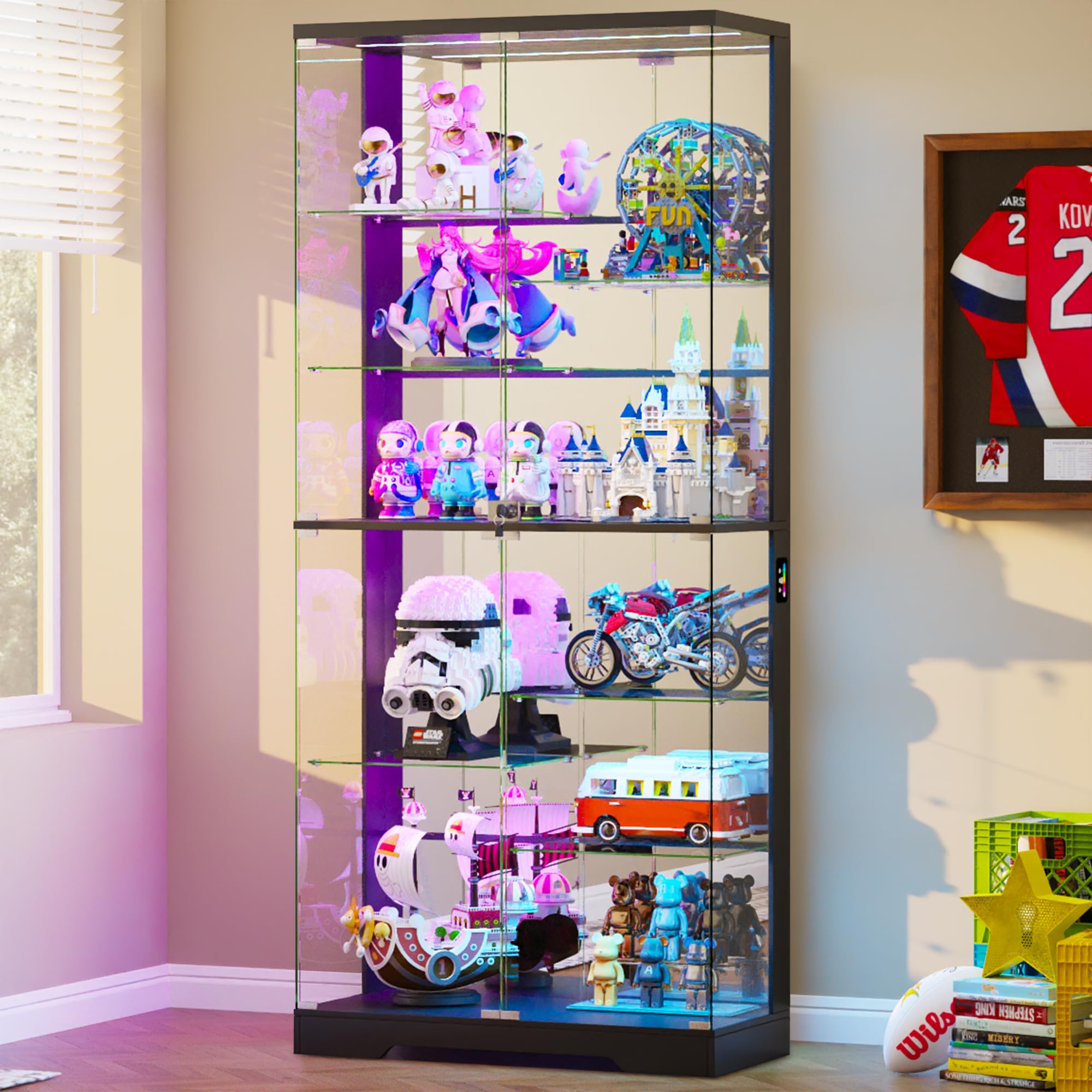 Glass Display Cabinet with RGB Lighting, 10 Compartments