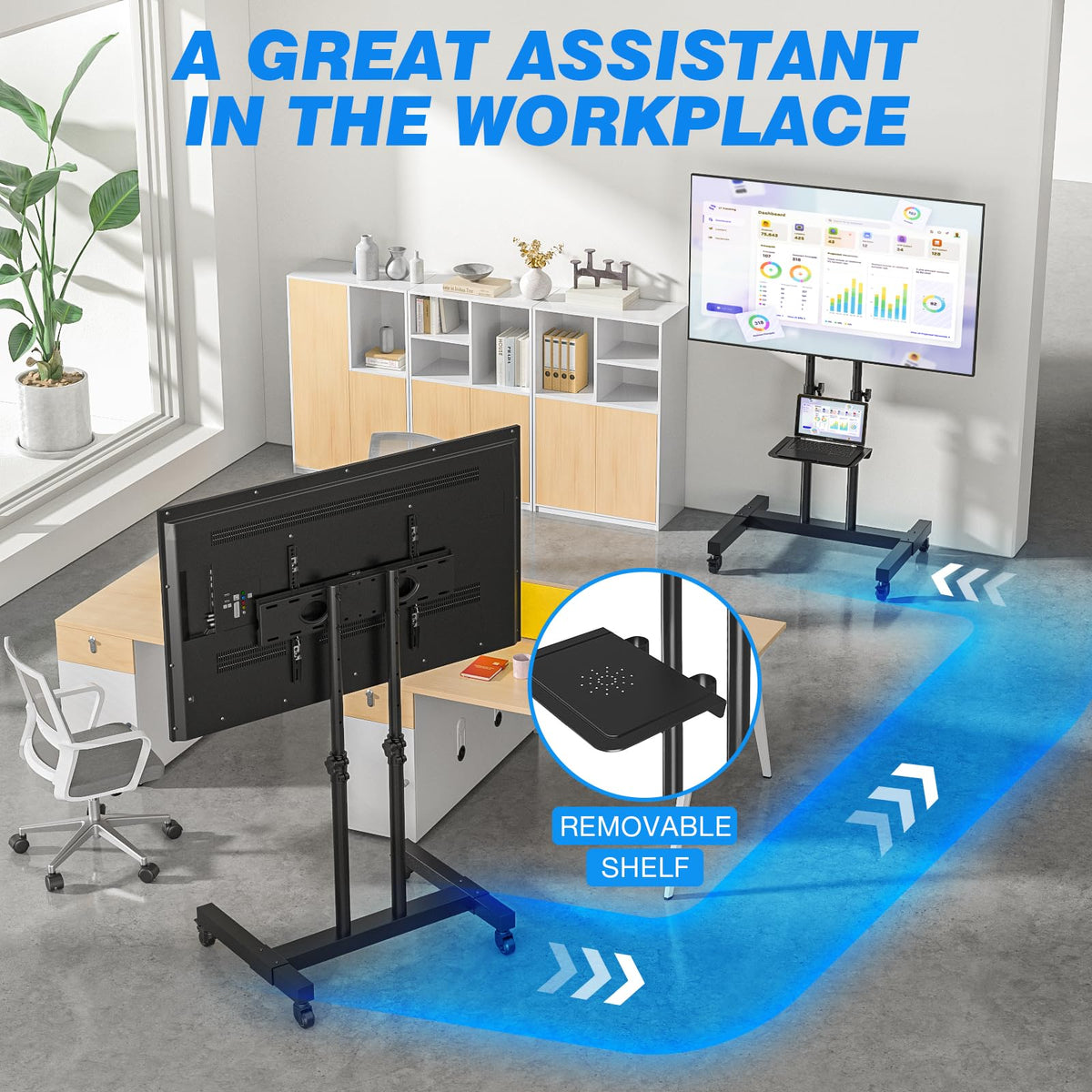 Rfiver Rolling TV Stand for 32-83 Inch TVs with 15-Level Height Adjustment