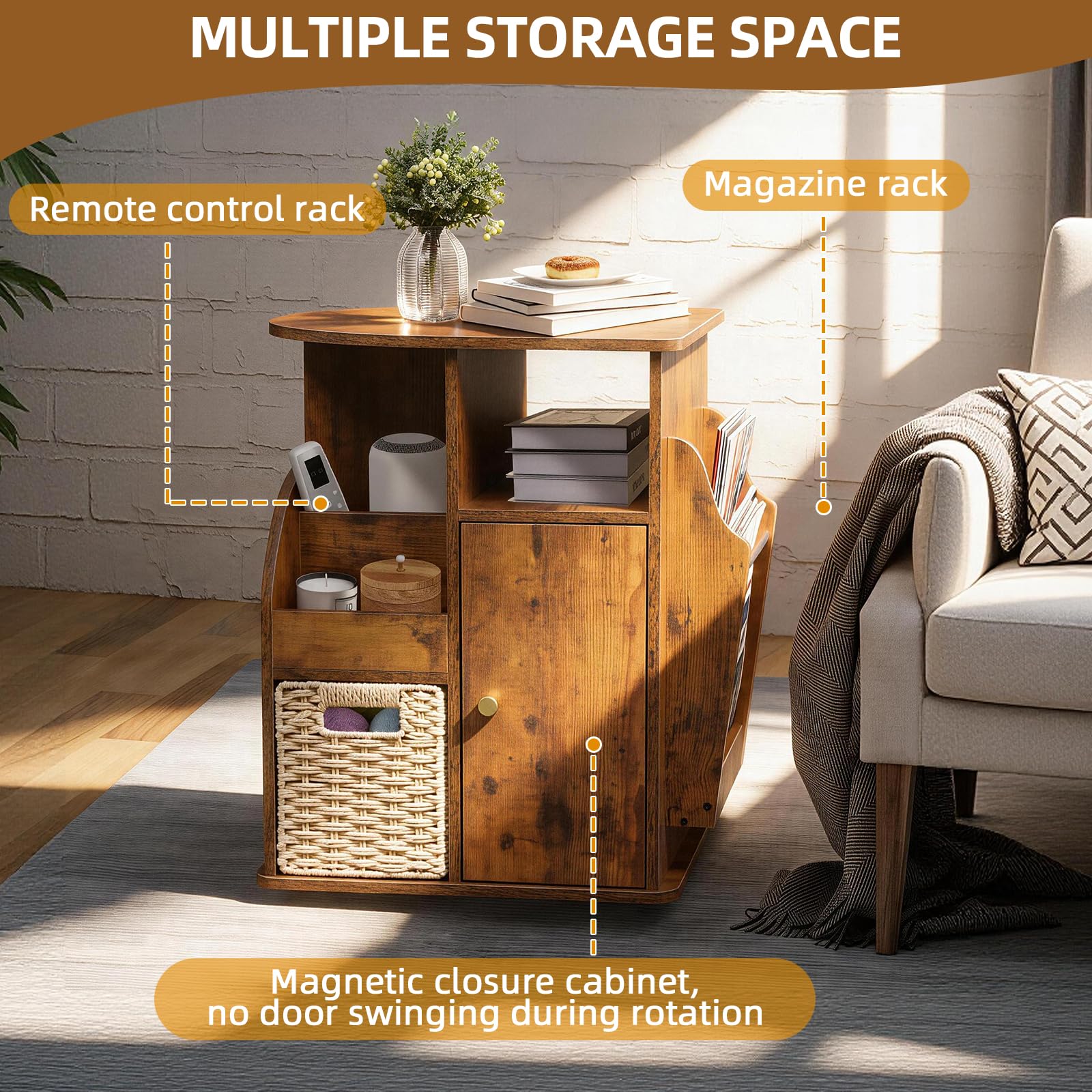 Rotating End Table with Storage
