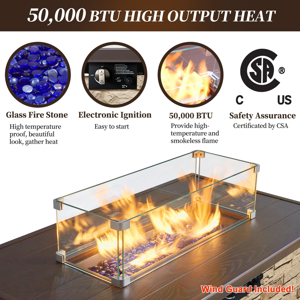 PIZZELLO 43" Propane Fire Pit Table, 50,000 BTU Outdoor Gas Firepit Table
