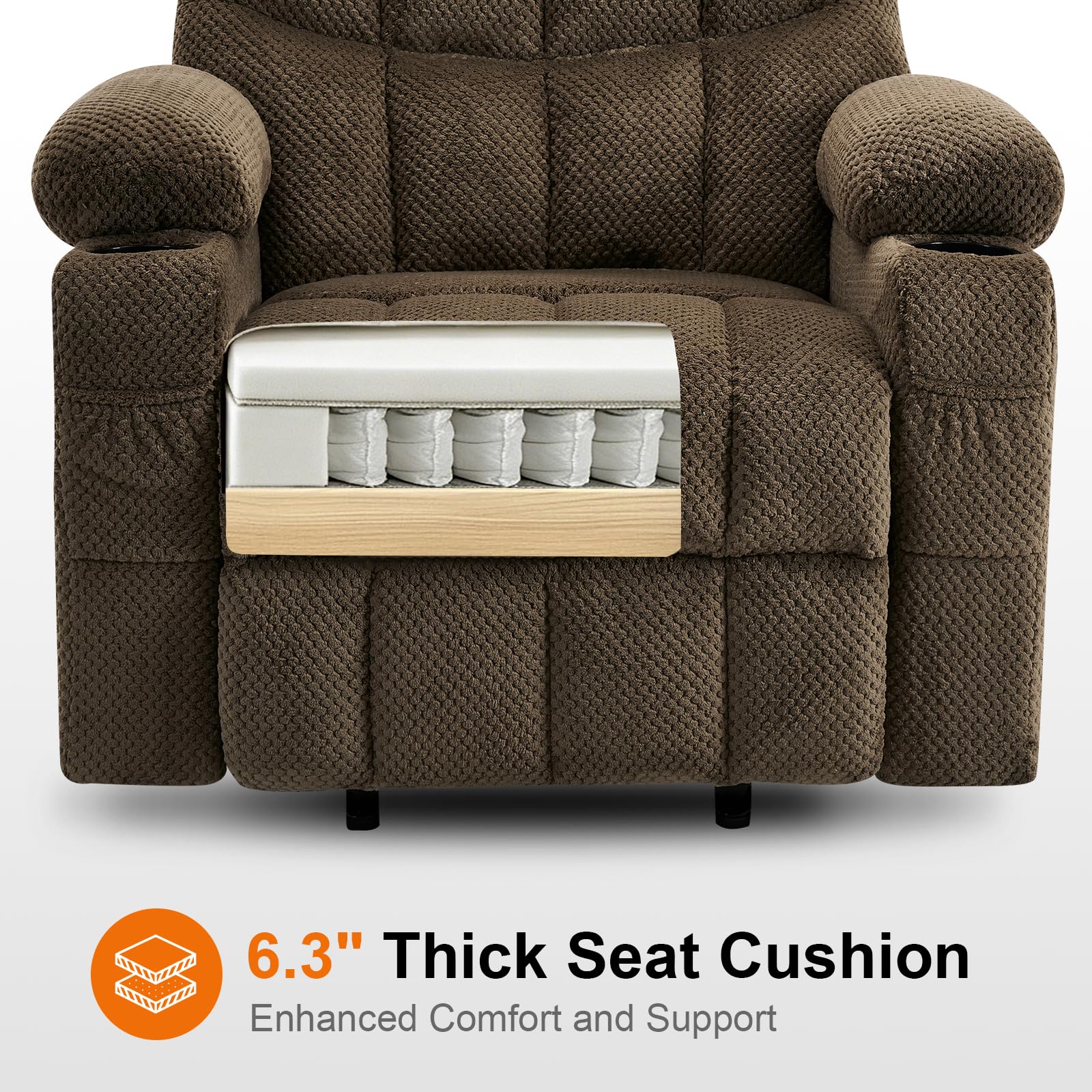 Syrhrei Dual Motor Extra Wide Power Lift Chair for Elderly, Infinite Position, 170° Lay Flat, Heavy Duty Lift Recliner Chair for Big and Tall with Extended Footrest(Plush Flannel,Brown)