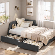 LIKIMIO Premium Twin Corner Daybed with 2 Drawers and Headboard, Grey
