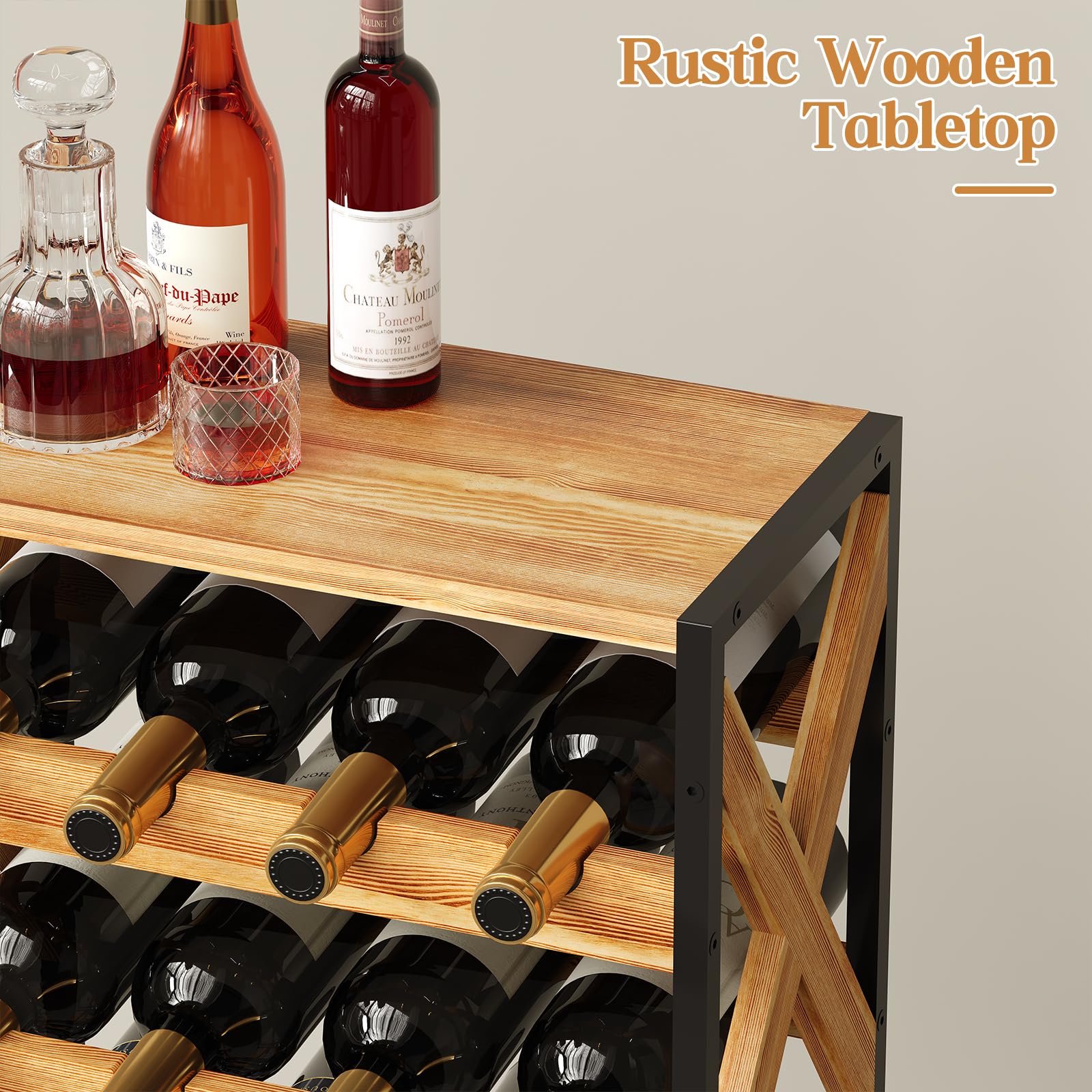 20-Bottle Freestanding Wine Rack with Wood Top