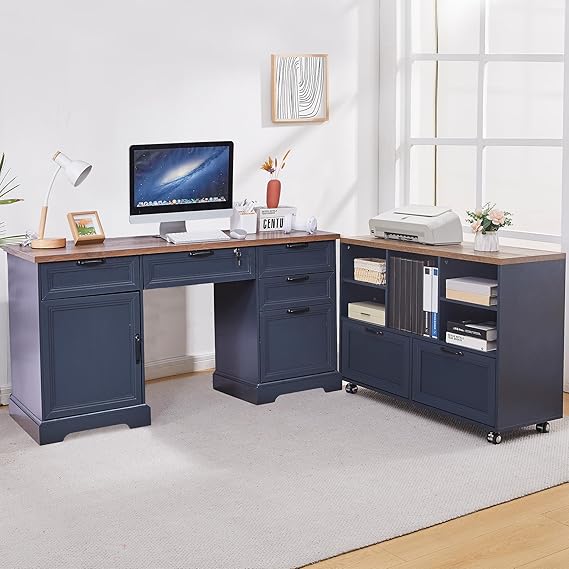 60" Farmhouse Executive Desk with Mobile File Cabinet
