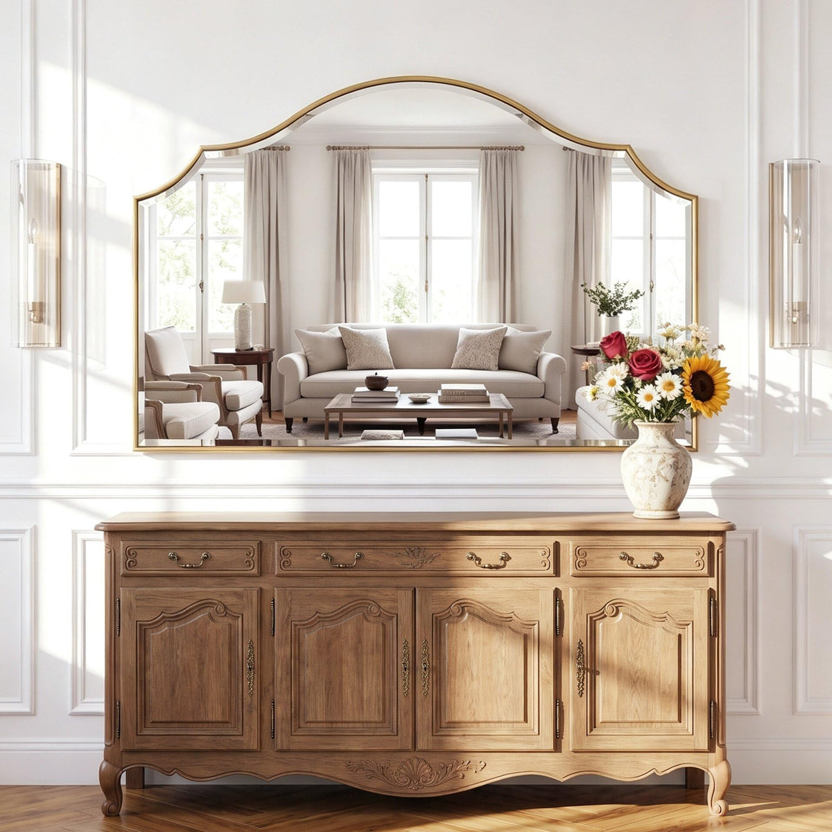 Gold Scalloped Arched Wall Mirror