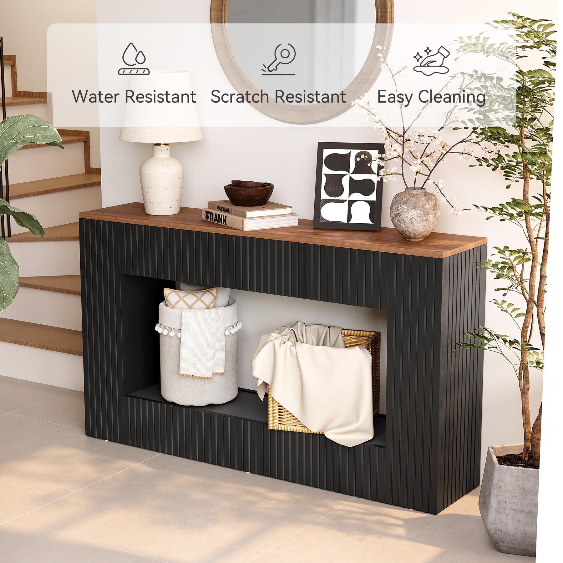 LITTLE TREE Black Console Table for Entryway, 55 Inch Long Narrow Farmhouse Sofa Table with Storage for Living Room, Hallway, Entry, Behind Couch, Entrance, Foyer